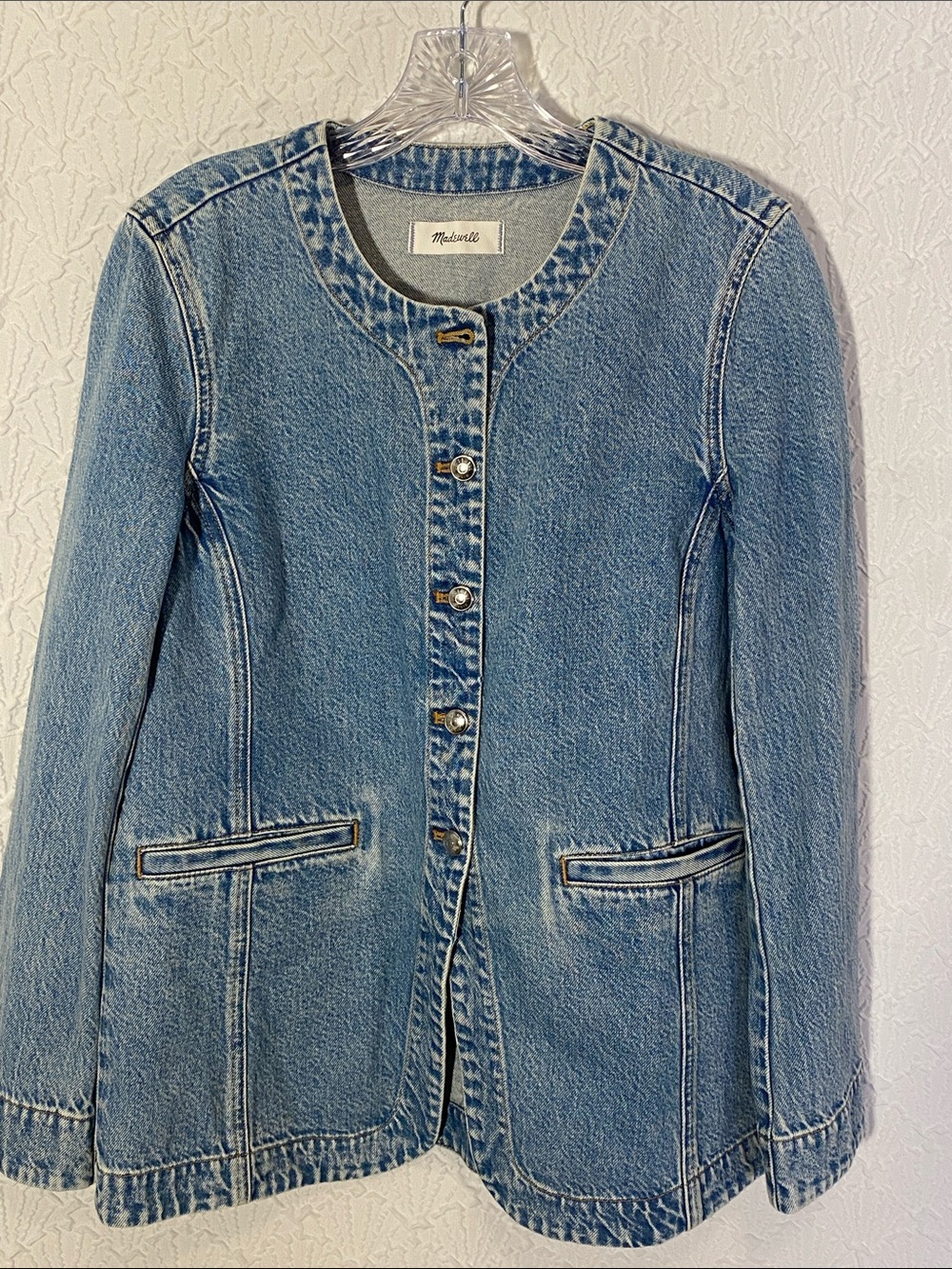 Madewell Washed Blue Collarless Denim Jacket size 6